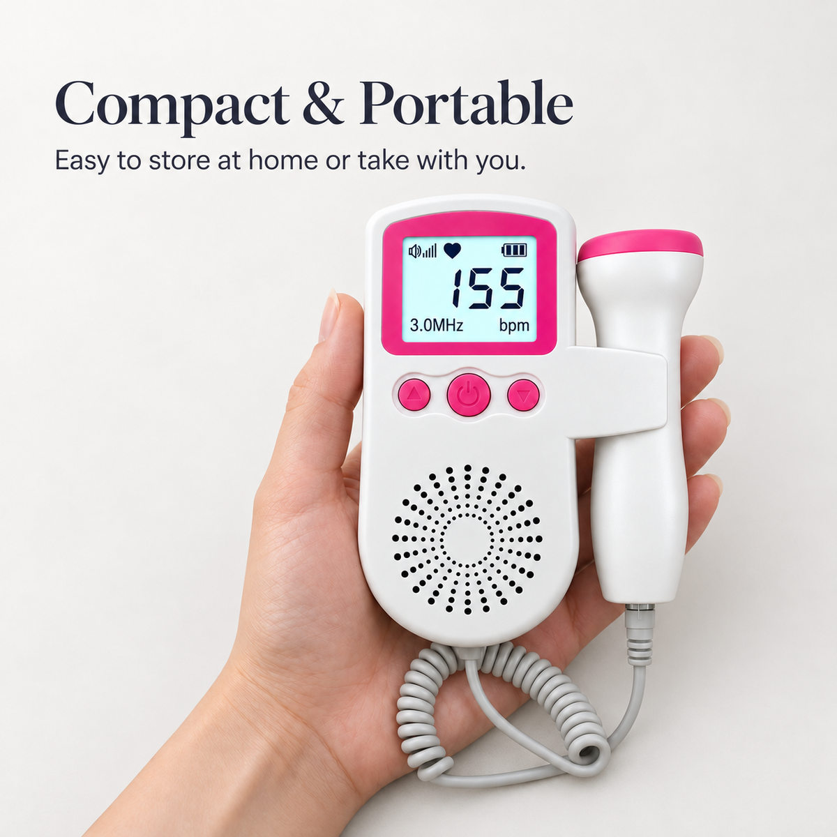 Compact Isupbaby fetal doppler held in hand